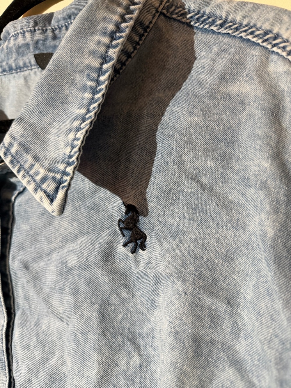SHEIN Light Blue Cropped Denim Button-Down Shirt - Picture 2 of 4